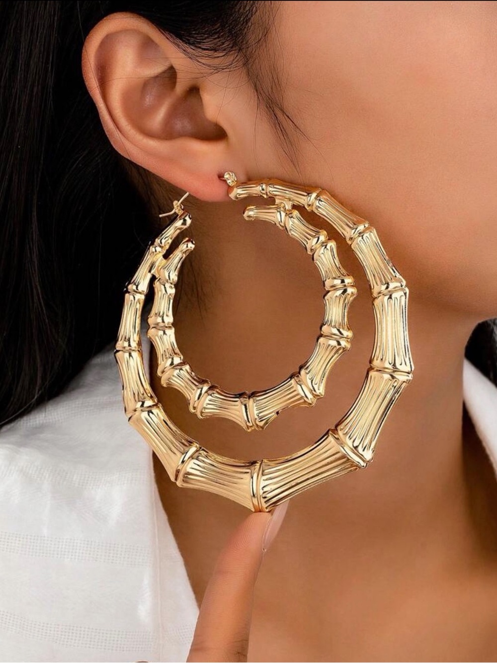 New Arrivals 1 Gold Bamboo-Style Hoop Earrings